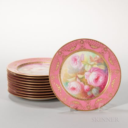 Set of Eleven Lenox China Floral Hand-painted Plates