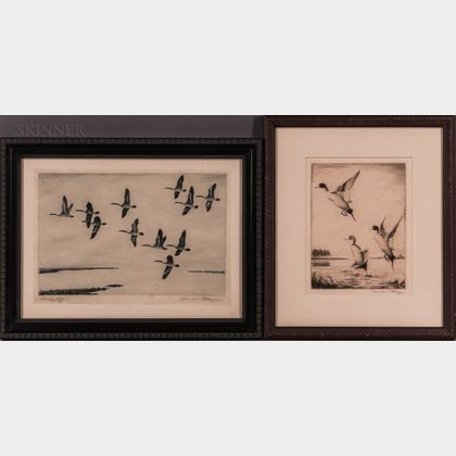 Churchill Ettinger (American, 1903-1985) Two Framed Sporting Etchings: Lining Up
