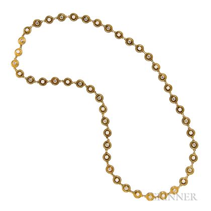 18kt Gold, Diamond, and Cultured Pearl Necklace