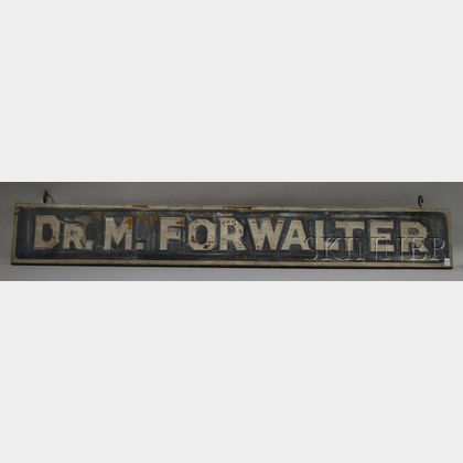 Painted Double-sided Wood Panel Trade Sign "Dr. M. FORWALTER"