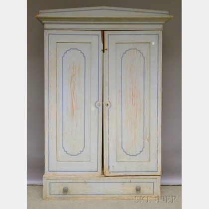 Blue-painted and Decorated Two-door Wooden Wardrobe Cabinet