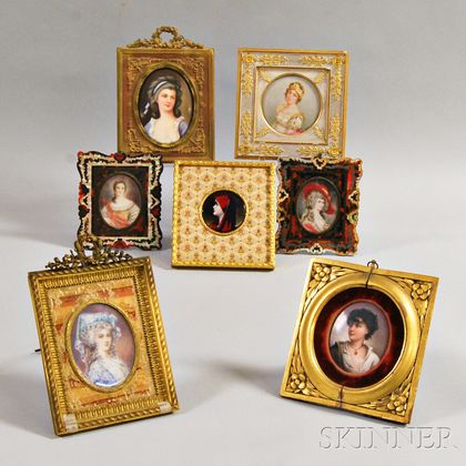 Seven Framed Portrait Miniatures
