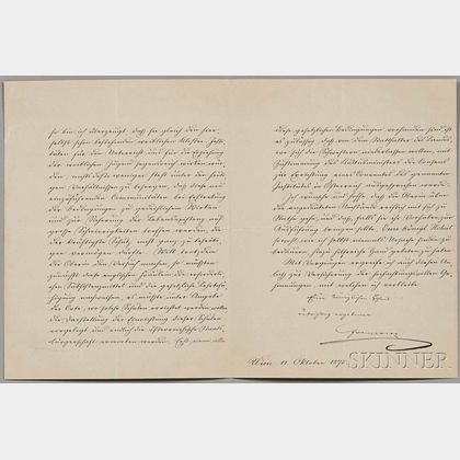 Franz Joseph I of Austria (1830-1916) Secretarial Letter Signed, Vienna, 11 October 1875.