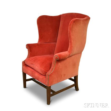 Federal-style Velvet-upholstered Mahogany Wing Chair