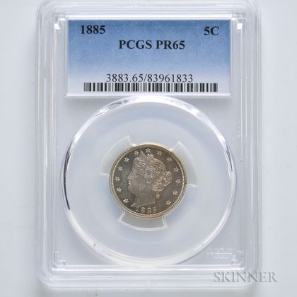 1885 Liberty Head Nickel, PCGS PR65. Estimate $600-800