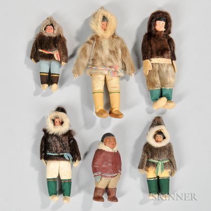 Six Grenfell-style Eskimo Dolls
