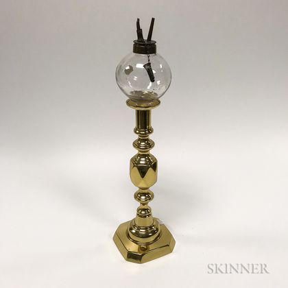 "King of Diamonds" Brass Candlestick with Peg Lamp