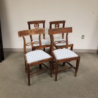 Two Pairs of Continental Neoclassical Carved Fruitwood Side Chairs