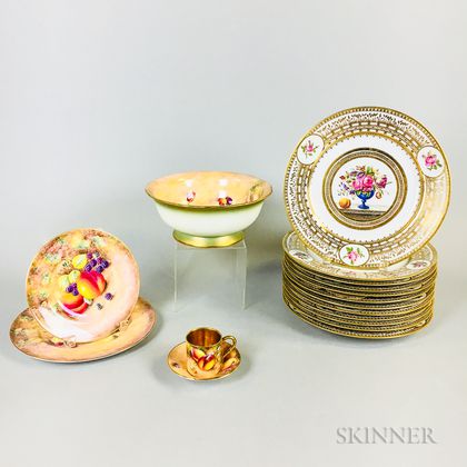 Set of Five Royal Worcester and Twelve French Porcelain Items. Estimate $200-300