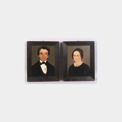 Attributed to William Matthew Prior (Maine, Baltimore, and Boston, 1806-1873) Pair of Portraits of a Young Man and Woman.