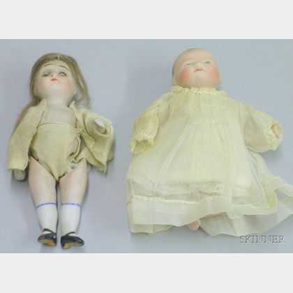 Two Small All Bisque Dolls