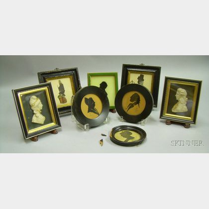Six Framed Miniature Silhouettes and a Pair of English Wax Relief Portraits