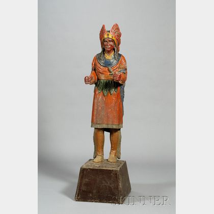 Carved and Painted Wooden Indian Tobacconist Figure