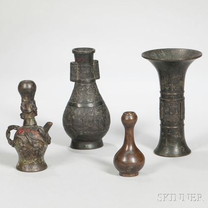 Three Bronze Vases and an Ewer