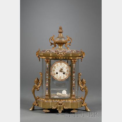 Tiffany and Co. Gilt Bronze and Champleve Mantel Clock