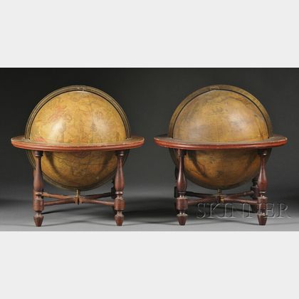 Assembled Pair of 13-inch Globes on Stands by Wilson