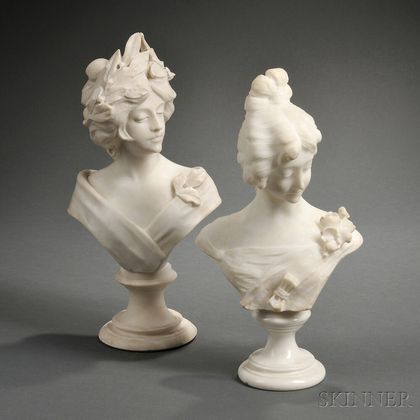Italian School, Late 19th/Early 20th Century Two Alabaster Busts of Art Nouveau Maidens
