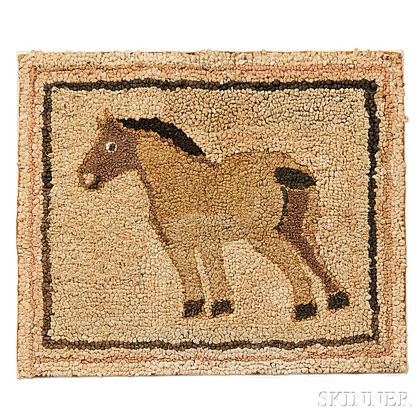 Small Hooked Rug with Horse