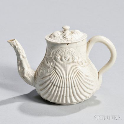 Staffordshire White Salt-glazed Stoneware Teapot and Cover