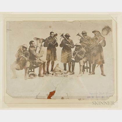 Guarantee Photo Studio Image of WWI African American Soldiers Playing Brass Instruments