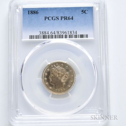 1886 Liberty Head Nickel, PCGS PR64. Estimate $400-600