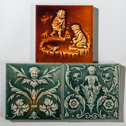 Three Columbia Encaustic Tile Co. Art Pottery Tiles 