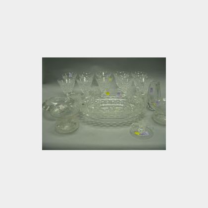 Set of Ten Waterford Water Goblets, an Anglo-Irish Cut Crystal Center Bowl, Lalique Figural Dish Baccarat Vase, Kosta Ashtray and a Pai