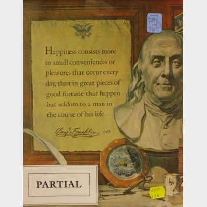 Set of Five Framed Ben Franklin Related Prints and Two Framed 1888 Paris