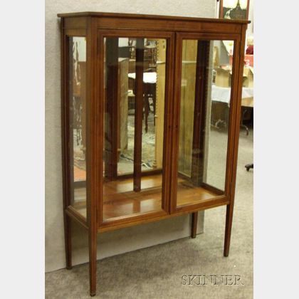 Inlaid Mahogany Two-Door China Cabinet with Mirrored Back Panel