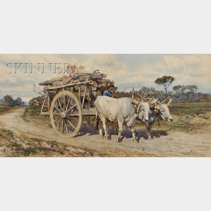 Henry Enrico Coleman (Italian, 1846-1911) Ox Cart Carrying Logs