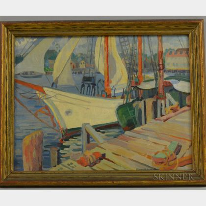 Marguerite Neuhauser Shafer (American, 1888-1976) Sailboat at Dock.