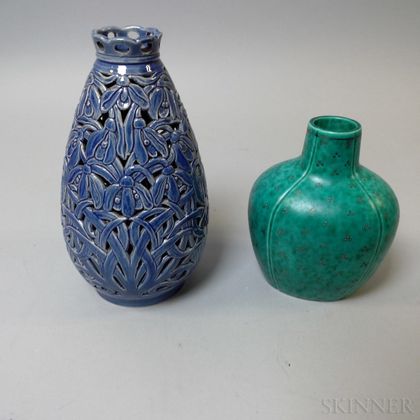 Fischeremil Pottery Reticulated Vase and a Gustavsberg Vase