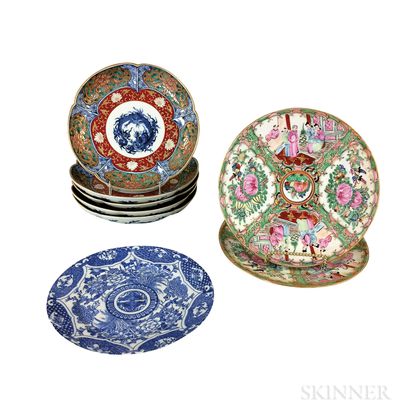 Eight Imari and Rose Medallion Porcelain Plates