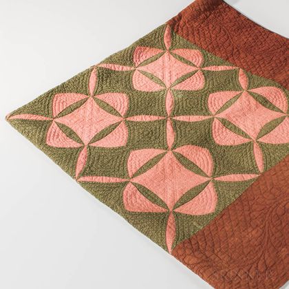 Hand-stitched Green and Red Quilt