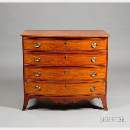 Federal Cherry Inlaid Bowfront Chest of Four Drawers