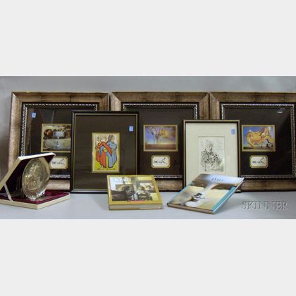 Eight Assorted Salvador Dali Related Books, Collectibles, and Framed Prints
