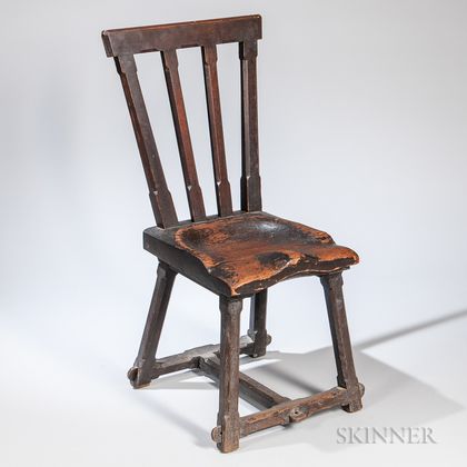 Carved and Joined Yellow Pine and Oak Chair
