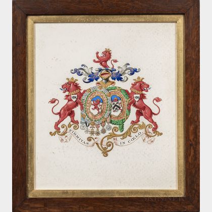 Four Framed Heraldic Watercolors: Arms of General Sir John St. George, Arms of Garth of Morden in Surrey, and Two Unidentified