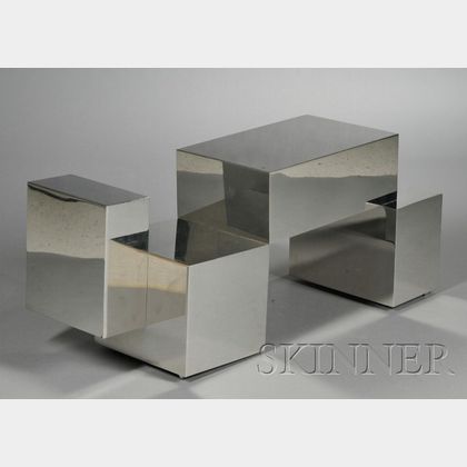 Chromed Metal Cubist Coffee Table