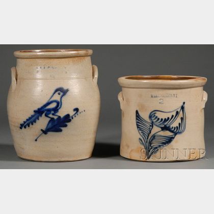 Cobalt-decorated Stoneware Jar and Crock