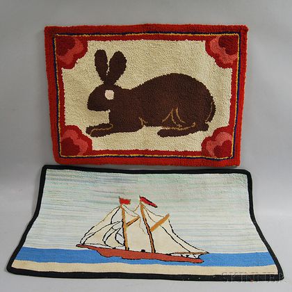 Two Pictorial Hooked Rugs