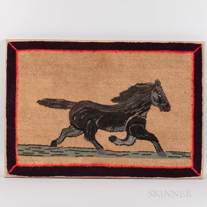 Large Hooked Rug with Trotting Horse