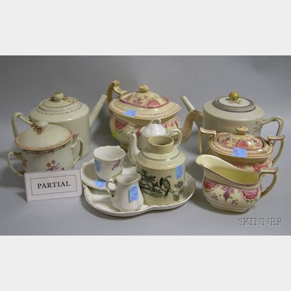 Six Pieces of Chinese Export Porcelain Teaware, a Five-piece KPM Transfer Floral Decorated Demitasse Set, a Thr... 