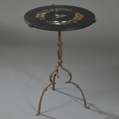Pietra Dura and Wrought Iron Side Table