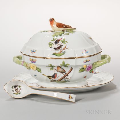 Herend Porcelain Rothschild Bird Pattern Tureen, Stand, and Platter