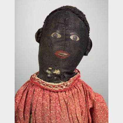Primitive Black Cloth Doll with Painted Features