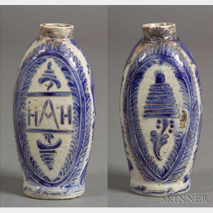 Incised and Cobalt Blue Decorated Stoneware Flask