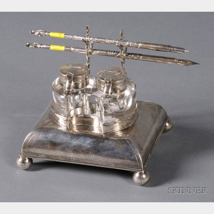 Chinese Export Silver Inkstand and Two Pens