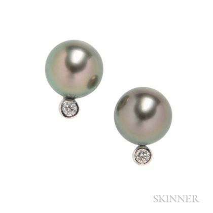 14kt White Gold and Tahitian Pearl Earstuds