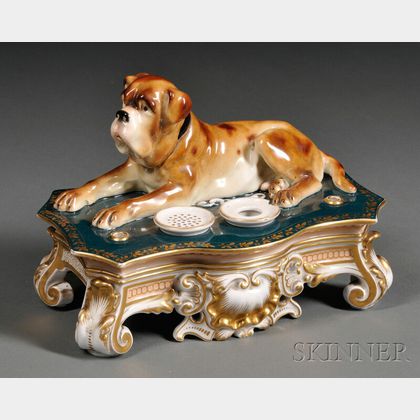 C. Teichert "Meissen" Porcelain Inkstand with Dog